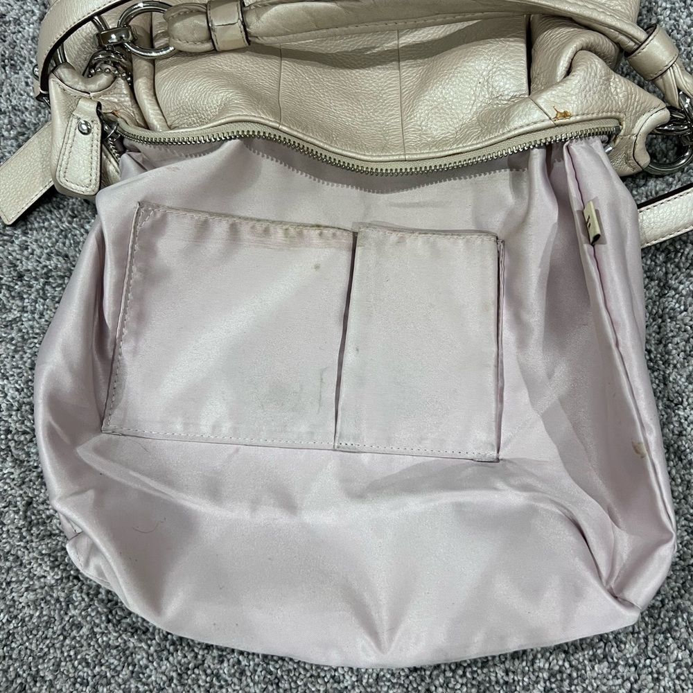 Coach Kristin Pebbled Leather Champagne Shoulder Bag Crossbody Hobo Zip Closure - Picture 14 of 15